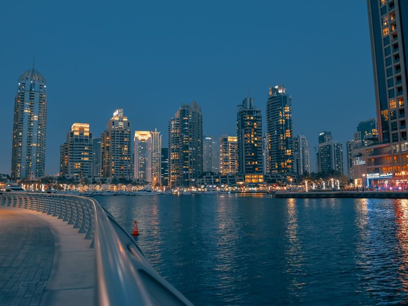 Dubai Marina waterfront towers at night